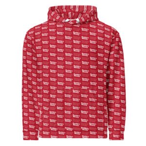 Daddy’s Money red all-over hoodie, front view